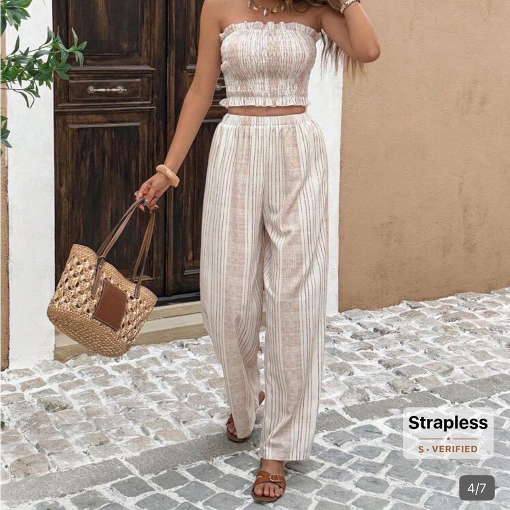 Two Piece Stripped Set Bandeau Top & Pant S